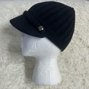 Coach Black Wool Knit Cap with Silver Button